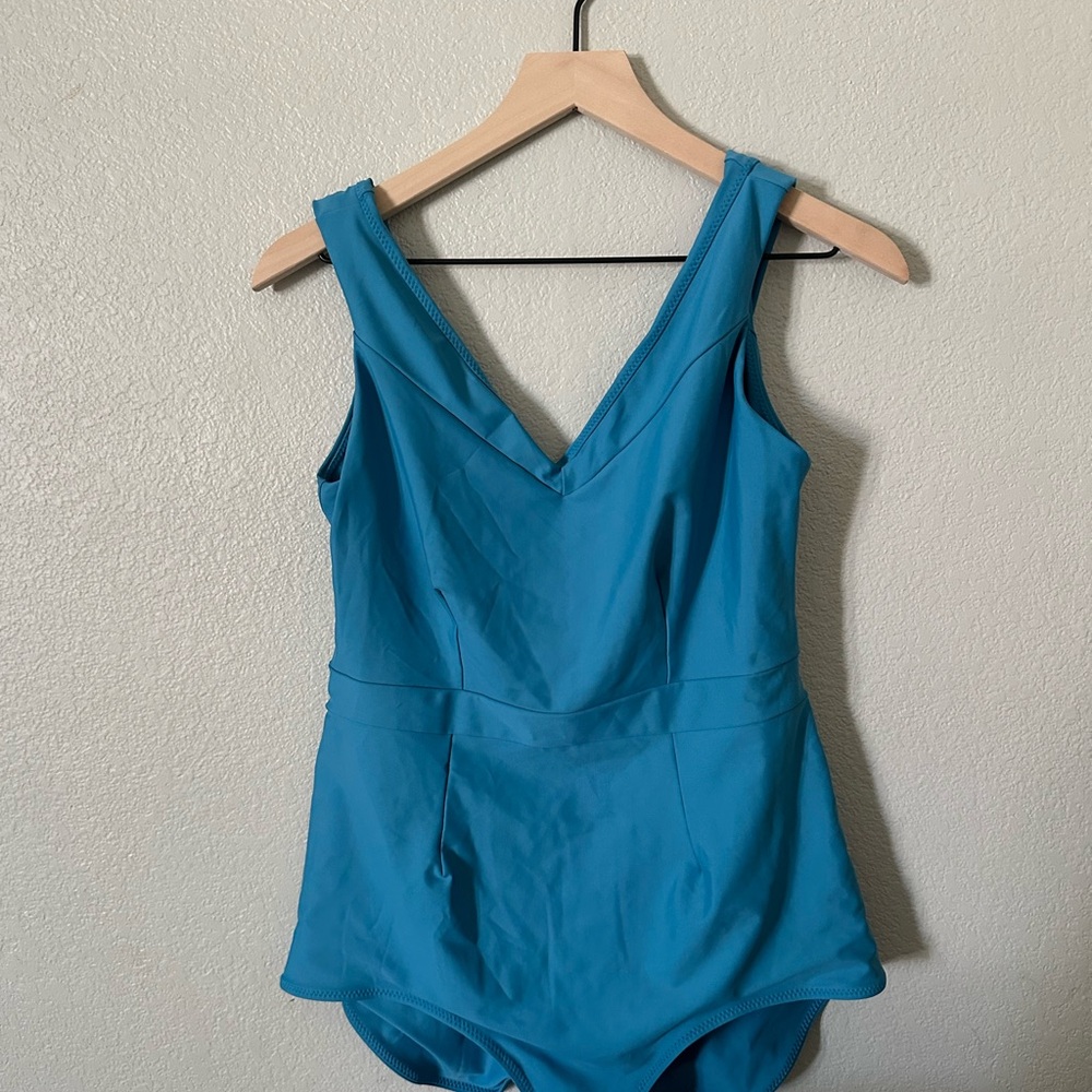 Free People Blue One Piece Swimsuit V-Neck Timeless Design.